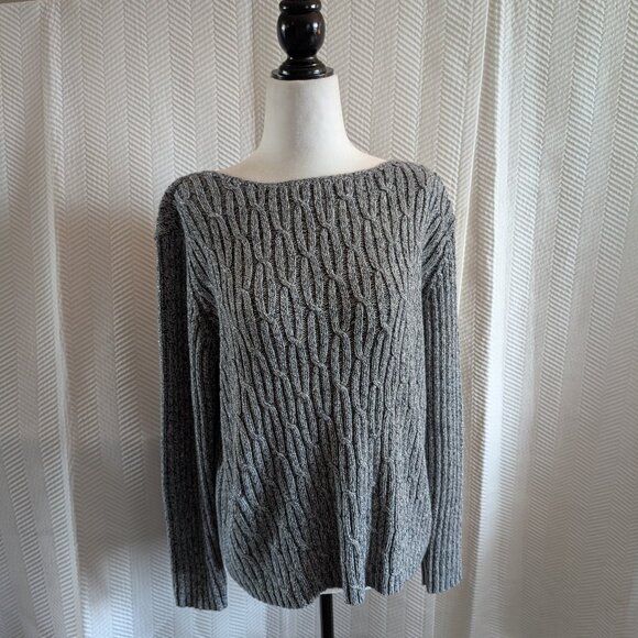 Liz Claiborne Liz & Co Vintage Grey Cable Knit Sweater Metallic Thread Medium - Picture 1 of 11
